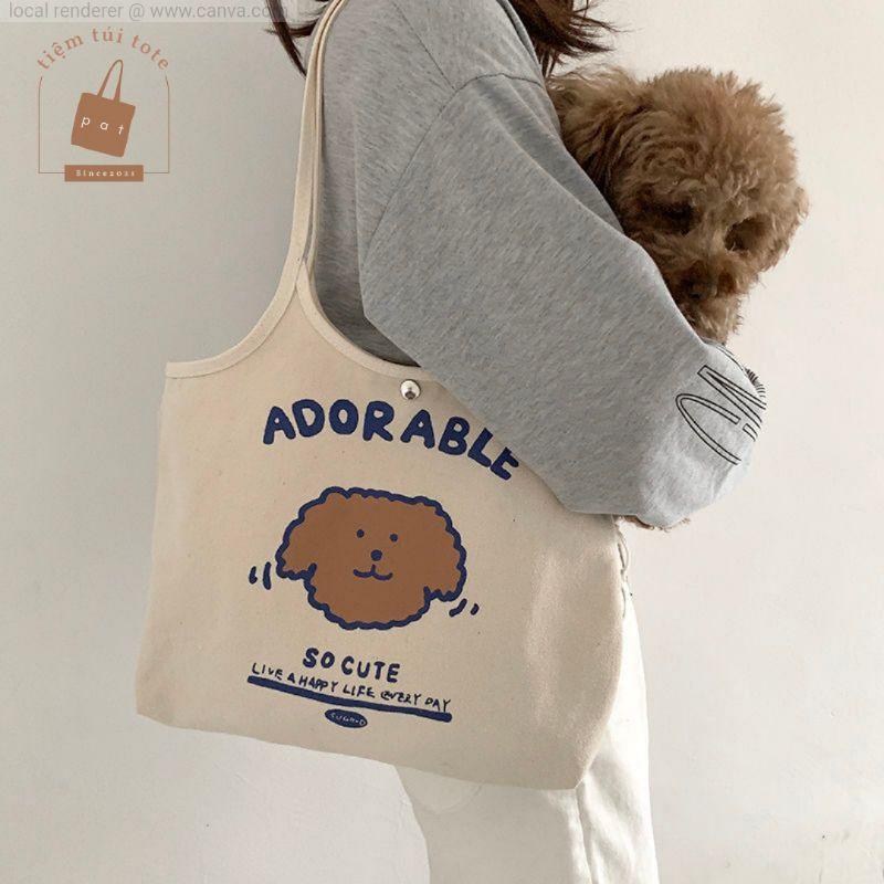 Túi đeo vai in hình chú chó ADORABLE có nút bấm và túi trong TP10 | tiemtuitotebypat