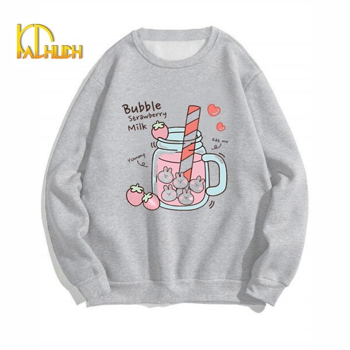 ÁO SWEATER NỮ IN BUBBLE STRAWBERY MILK NHIỀU SIZE NHIỀU MÀU LỰA CHỌN VẢI NỈ BÔNG