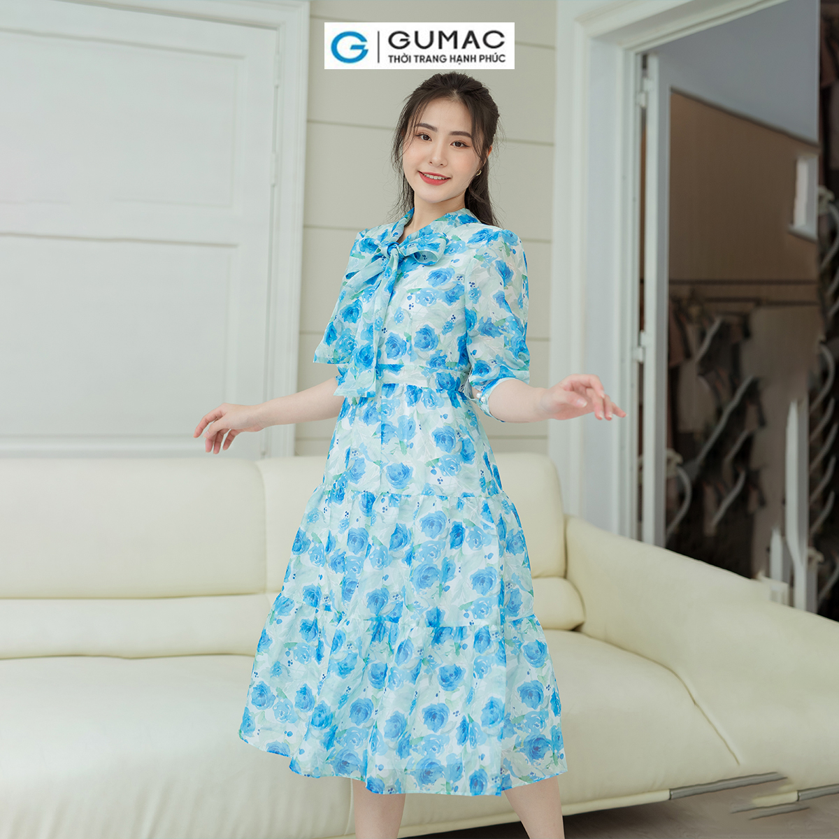 Đầm hoa cổ nơ GUMAC DD08035