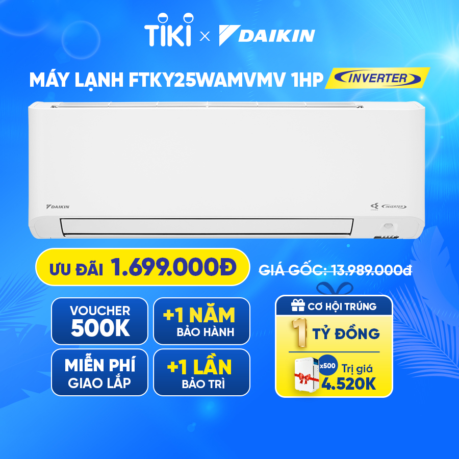 [Miễn phí công lắp] Máy Lạnh Daikin Inverter FTKY25WAVMV 1HP (9000BTU) - Tinh lọc không khí, Tiết kiệm điện năng - HÀNG CHÍNH HÃNG