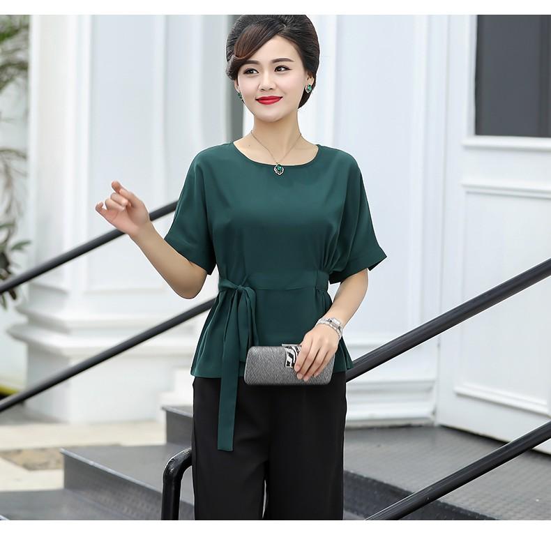 TK195-áo trung niên tay ngắn thắt eo S-6XL