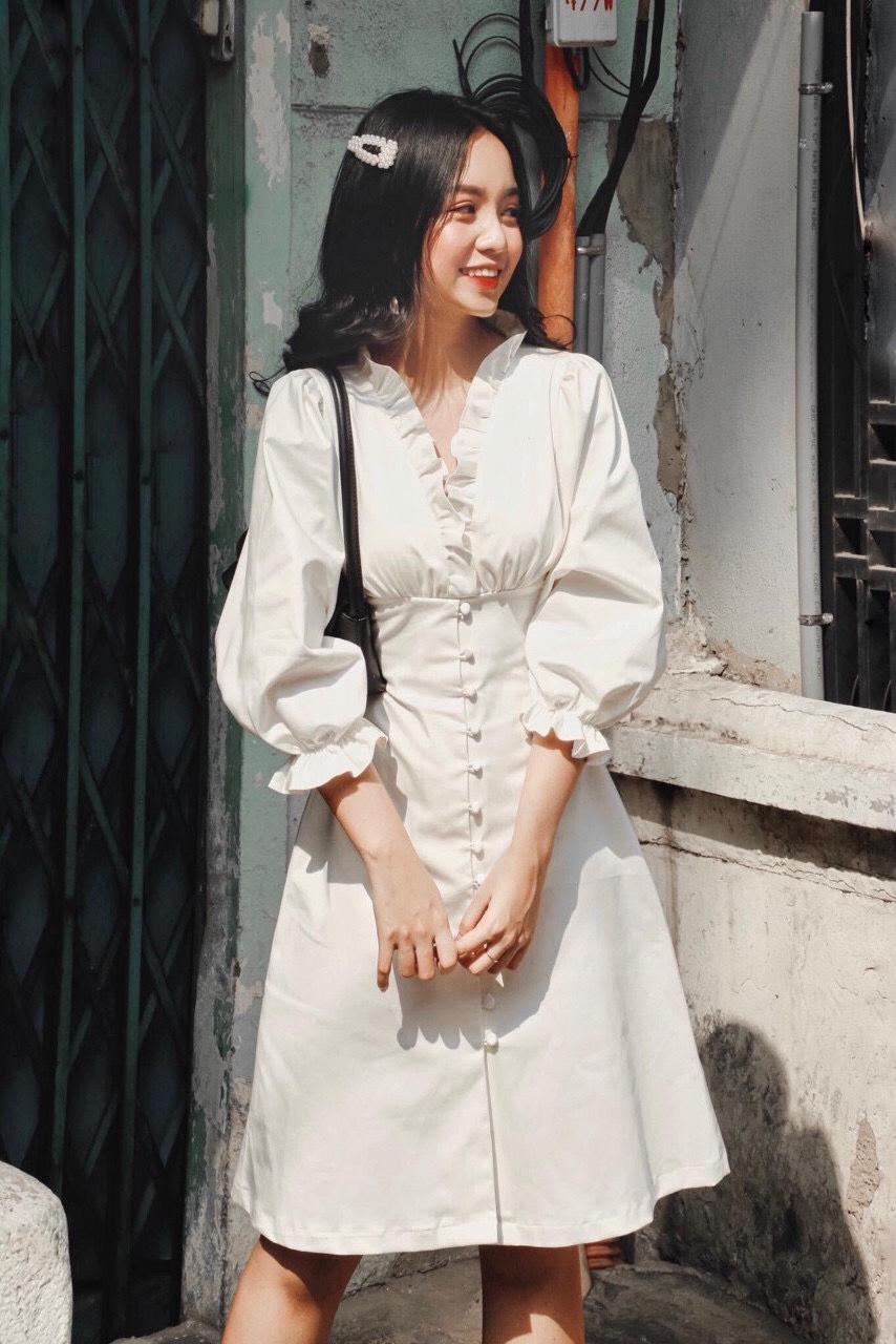 Đầm xòe dán A nhúng eo cổ bèo BY8178