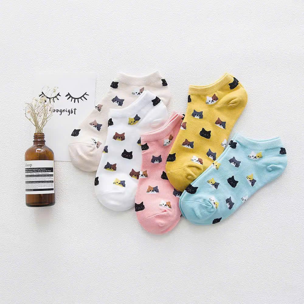 SET 5 ĐÔI TẤT VỚ NỮ HOẠ TIẾT MÈO DỄ THƯƠNG MÃ 31 DÀNH CHO NỮ