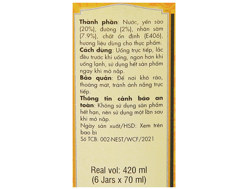 Hình ảnh Lốc 6 lọ Yến sào win'sNest 20% tổ yến chưng sẵn nhân sâm ít đường  (420ml/6 lọ)