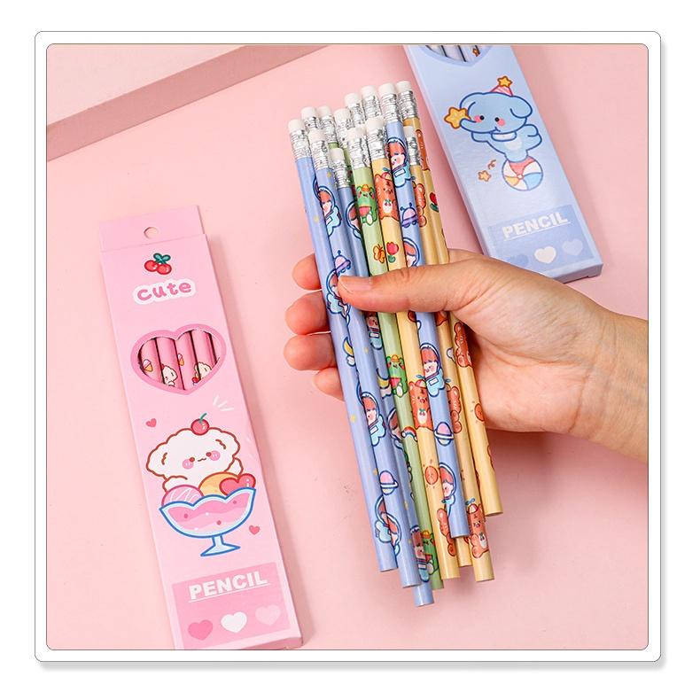 PK724 Bộ 06 bút chì HB nhiều màu tùy chọn cho học sinh/sinh viên; dùng viết lên sổ lưu bút, quà tặng, thiệp