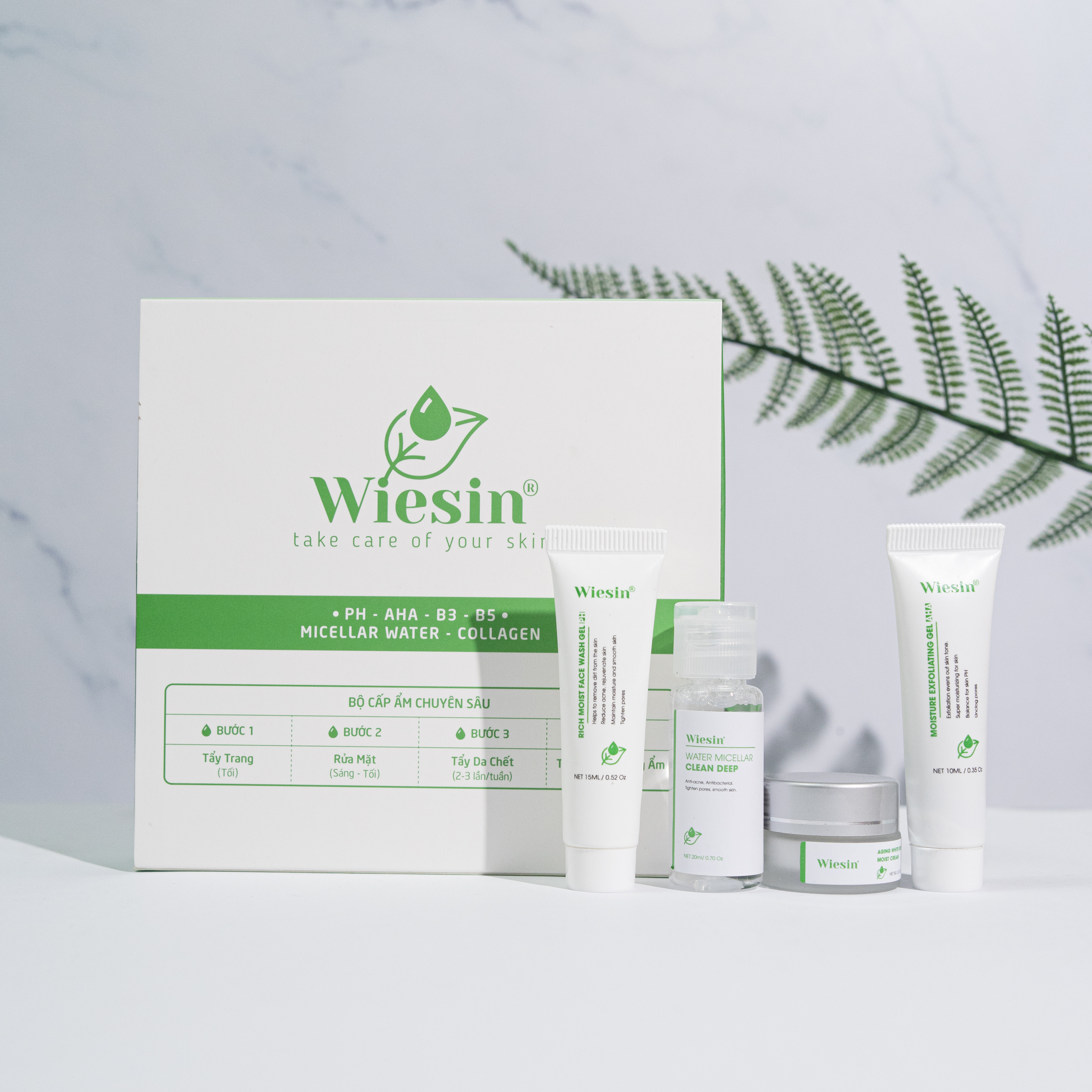 Bộ chăm sóc da mặt dưỡng trắng dưỡng ẩm chuyên sâu Wiesin mini - WS07