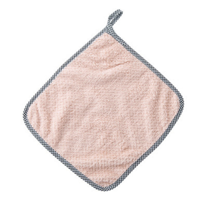 Khăn lau tay nhà bếp viền kẻ caro có móc treo 27.5x25cm - Be