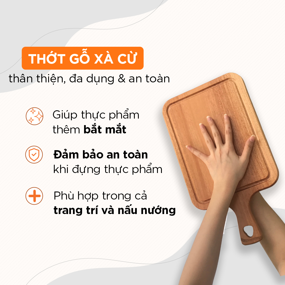 Thớt gỗ xà cừ có tay cầm, khay gỗ decor, thớt gỗ chữ nhật có rãnh màu tự nhiên chuẩn xuất khẩu - DUBA