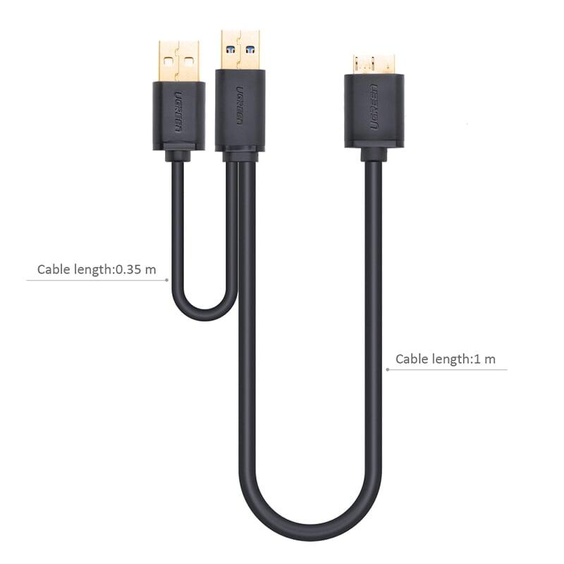 Ugreen UG10382US140TK 1M màu Đen Cáp USB 3.0 sang MICRO USB 3.0 cho ổ cứng hỗ trợ nguồn - HÀNG CHÍNH HÃNG