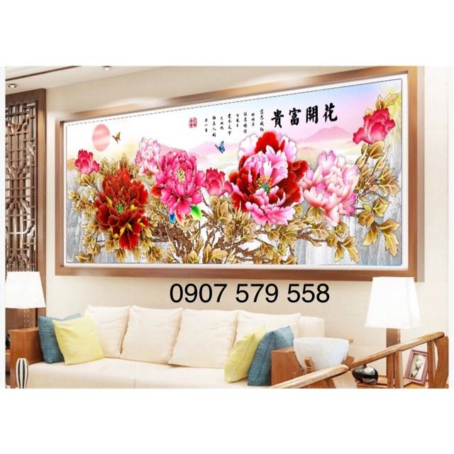 CHỈ LỤA THÊU KÍN - tranh thêu chữ thập hoa mẫu đơn CHƯA THÊU