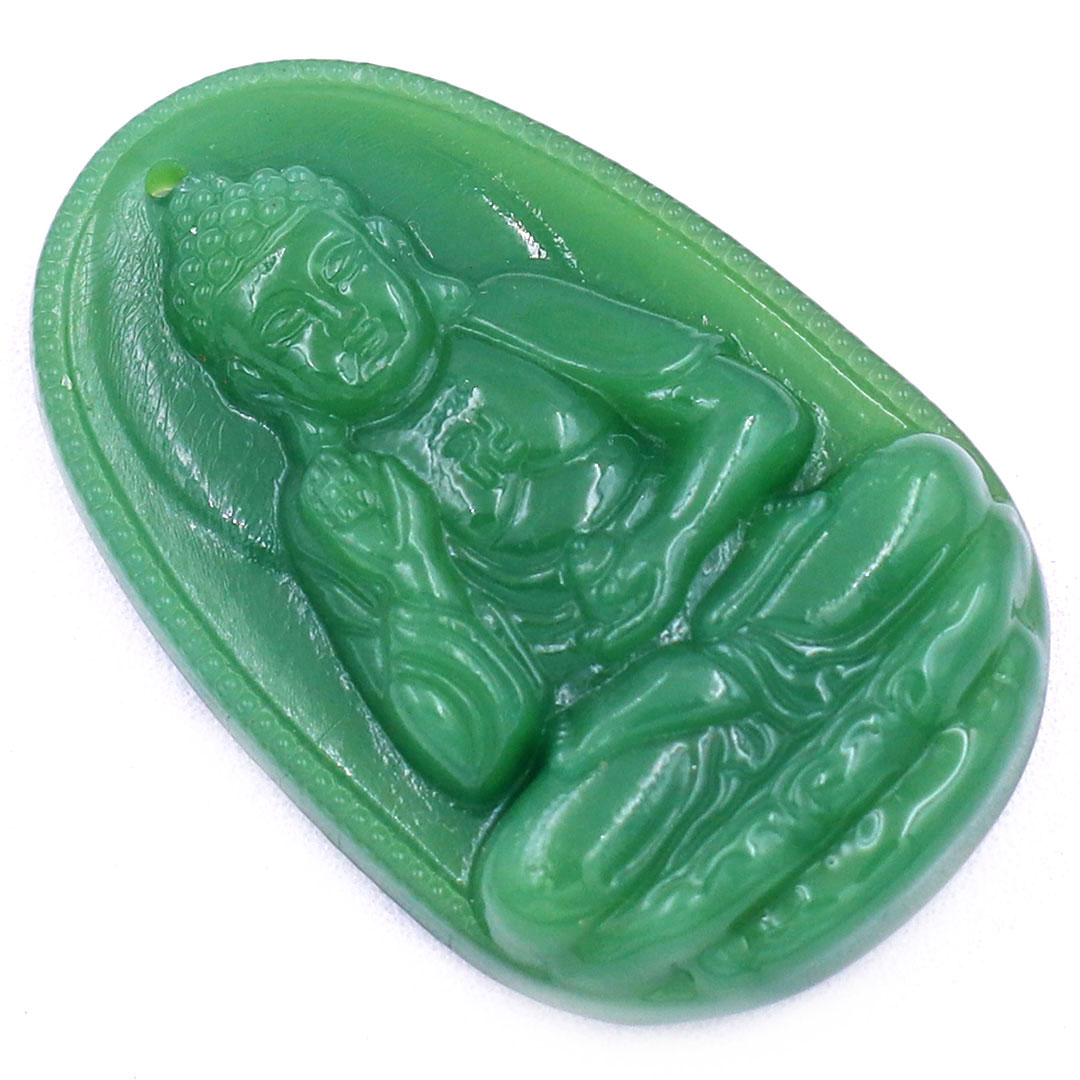 Mặt dây chuyền Phật A di đà đá xanh 2.2 x 3.6cm ( size trung ) kèm vòng cổ dây dù xanh lá + móc inox, Phật bản mệnh