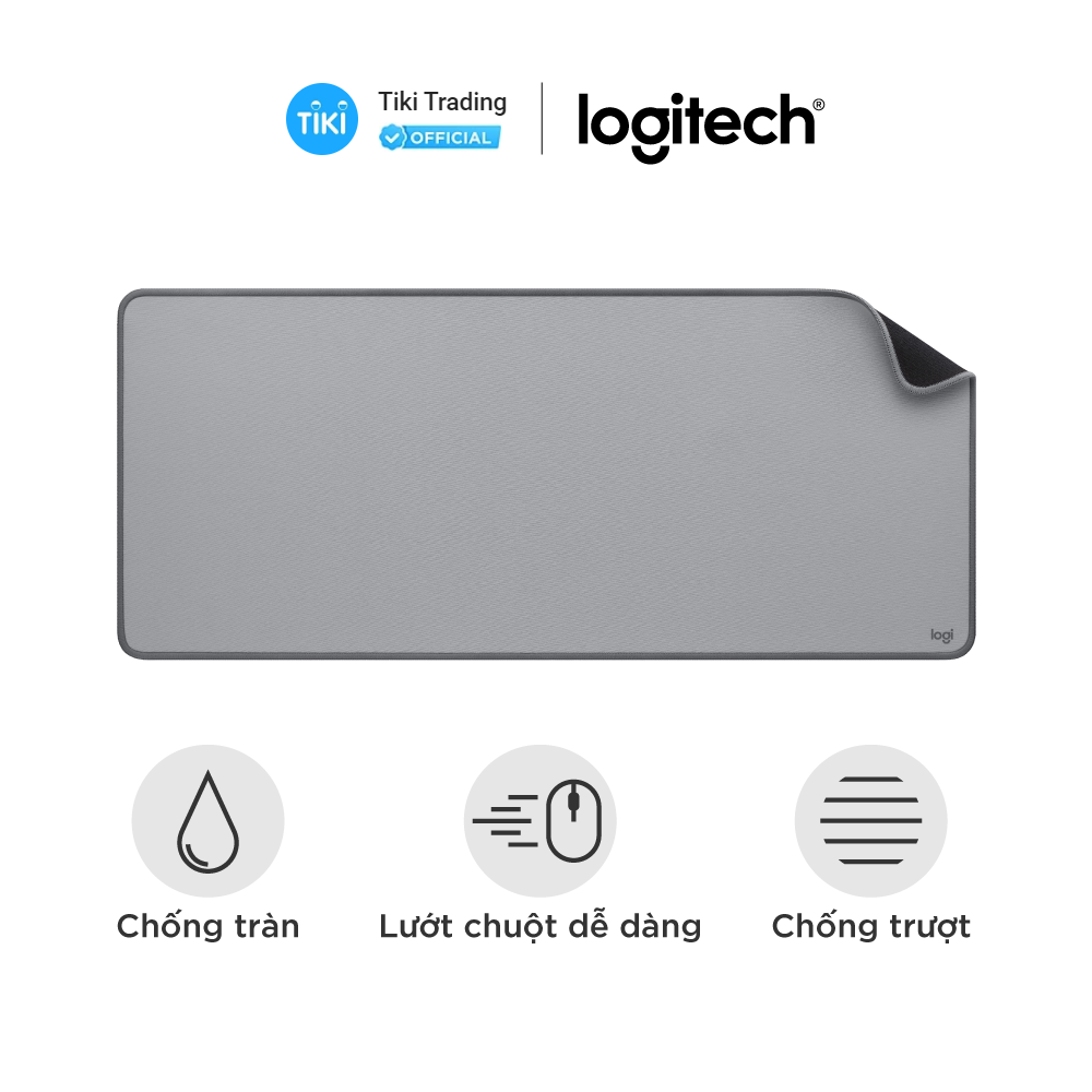 Bàn di chuột cỡ lớn Logitech Desk Mat - Đế cao su chống trượt, lướt dễ dàng, bề mặt chống đổ tràn, bền bỉ, nhỏ gọn - Màu