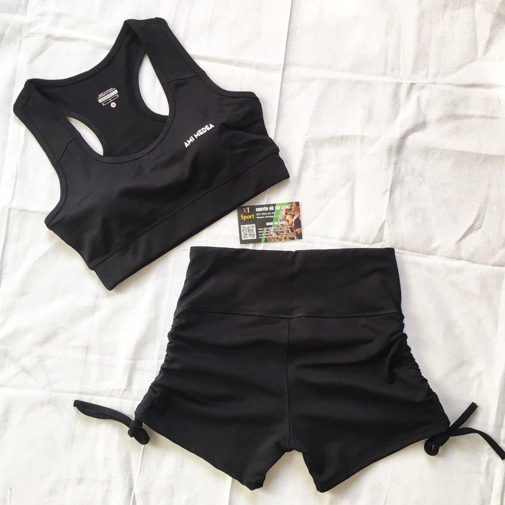 Đồ tập gym nữ bộ tập gym yoga erobic nữ áo bra quần đùi rút dây chất liệu co giãn 4 chiều thấm hút tốt