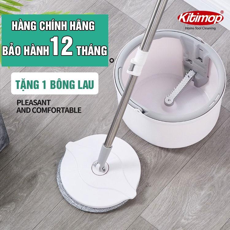 Bộ lau nhà thông minh K8 thùng vắt xoay tròn nhựa PP, Cán inox dài 134cm, miếng lau 25cm