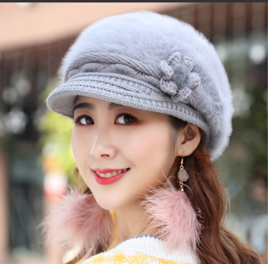 Mũ nón Len lông thỏ nữ 2 lớp lưỡi trai giữ ấm thu đông thời trang Hàn Quốc dona25112701