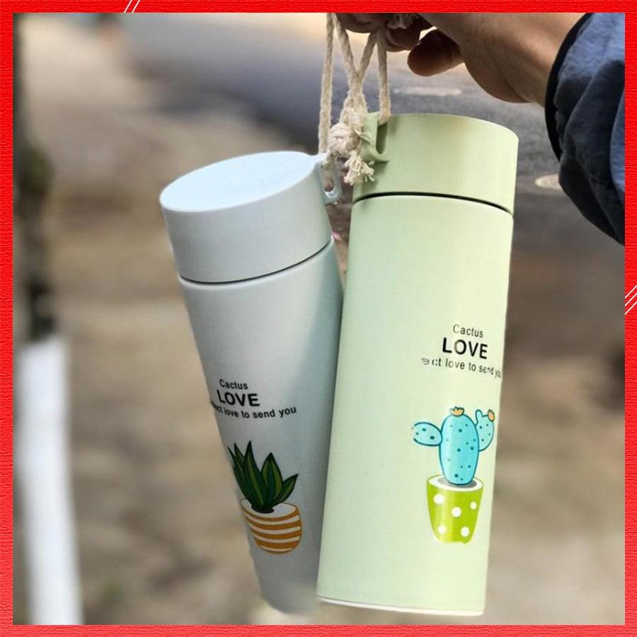 Bình Giữ Nhiệt Đựng Nước Chất Liệu Nhựa Và Lõi Thủy Tinh Siêu Bền Xương Rồng Dễ Thương Dung Tích 400 ML