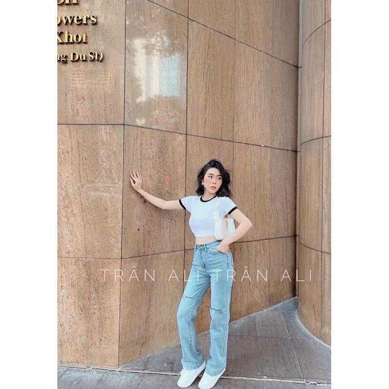 Áo croptop trơn phối viền siêu cute chất borip lụa dày mịn-N