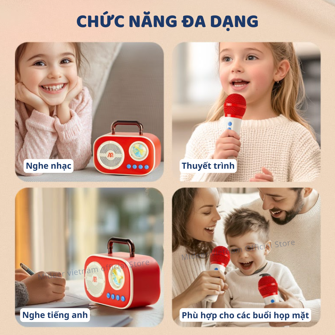 Loa karaoke mini bluetooth kèm mic cho bé Mideer versatile singalone microphone - Hàng chính hãng