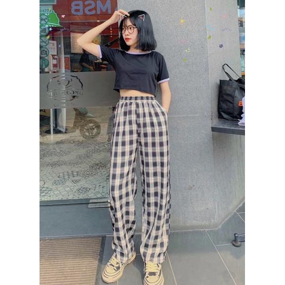 Quần caro ống rộng unisex ( ảnh thật