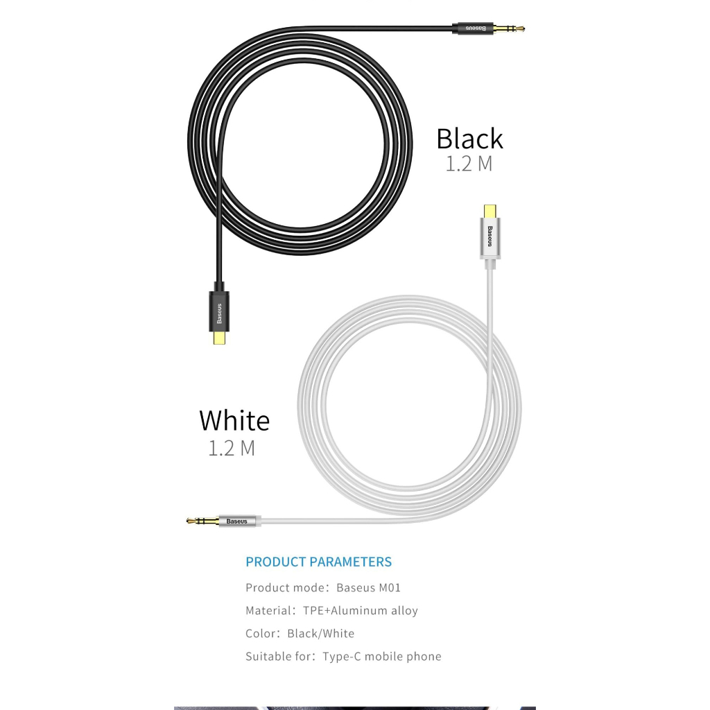 Cáp Chuyển Đổi Âm Thanh Type C Sang Jack 3.5 Baseus M01 Yiven Audio Type-C Male To 3.5 - Hàng Chính Hãng