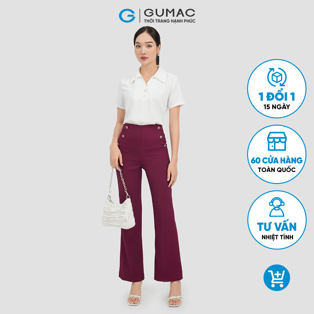 Quần tây nữ GUMAC QC07009 công sở dạng xương phối đính nút