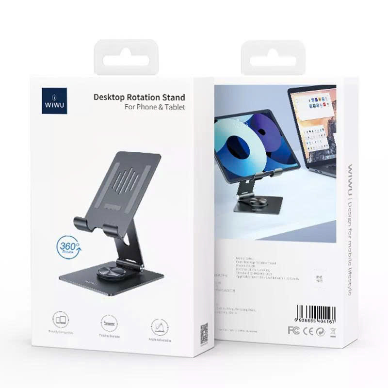 Kệ đỡ điện thoại & máy tính bảng WIWU ZM107 – Hợp kim nhôm cao cấp, xoay 360°, gập gọn. Hàng Nhập Khẩu