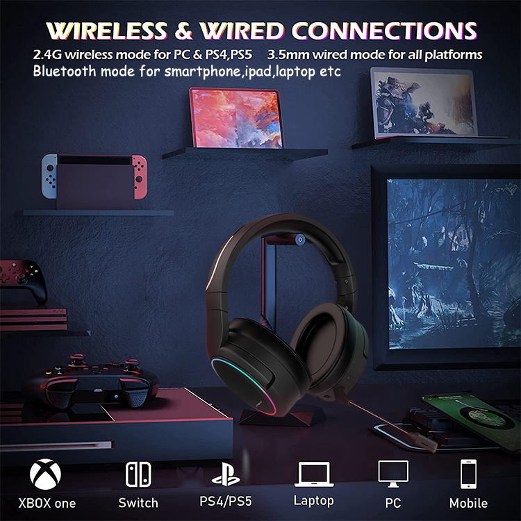 Tai nghe Gaming Không Dây PYTHON FLY X6 PRO wireless 2.4G, Mic linh hoạt và có thể tháo rời cho Mobile, laptop, PC, PS4, PS5, Switch, Xbox, 2.4G Type-C dongle -LED RGB đen - Hàng Chính Hãng