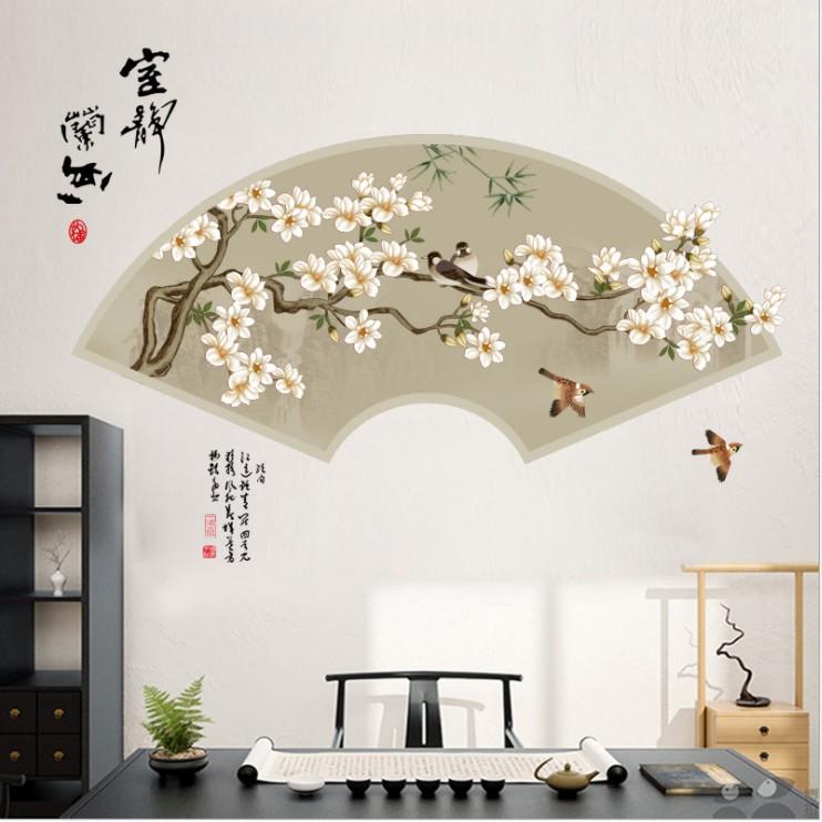 Decal dán tường trang trí - Cây quạt kèm cành cây