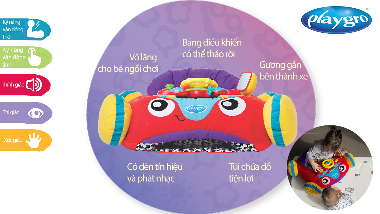 Xe ô-tô nhồi bông có nhạc và đèn Playgro Music and Lights Comfy Car, cho bé 6 - 36 tháng