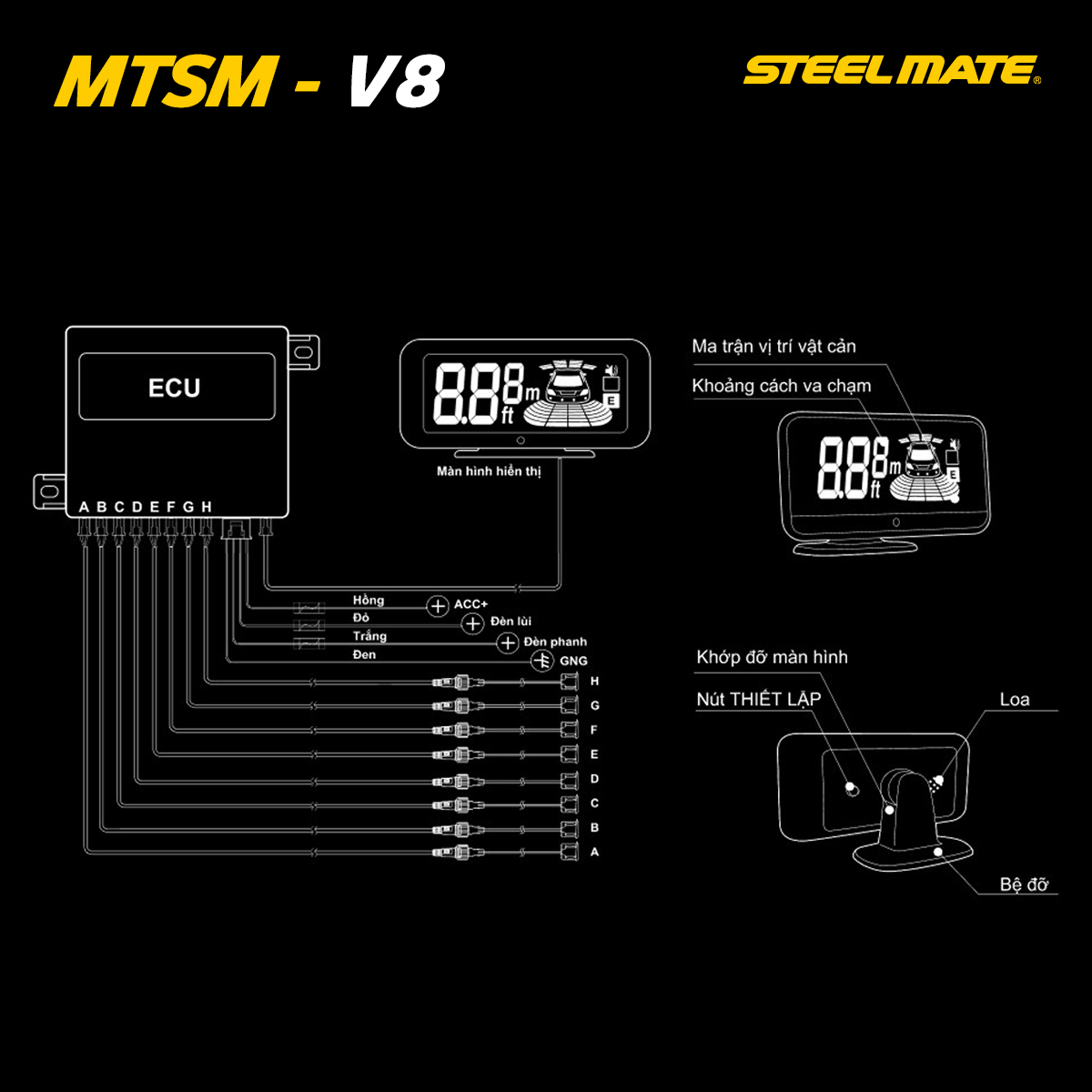 Cảm biến áp lùi STEELMATE MTSM V8 (8 mắt)