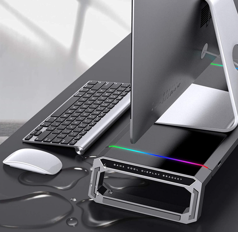 Kệ nâng cao máy tính đa chức năng với đèn chiếu sáng RGB và 4 cổng USB 3.0, Giá đỡ màn hình có thể gập lại, tải 30kg / 66Ib