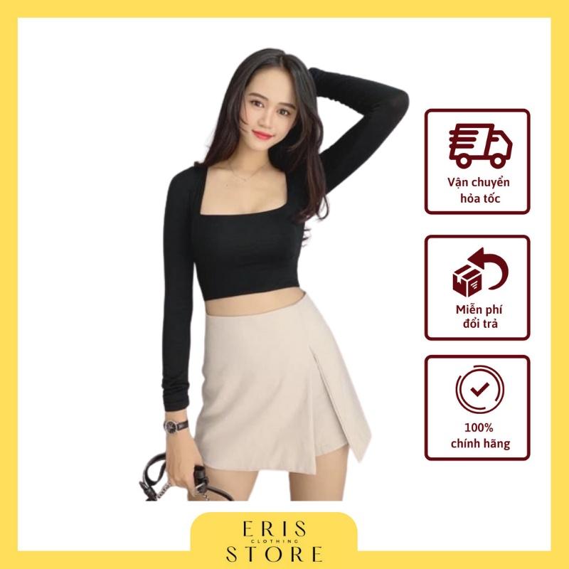 Áo croptop dài tay cổ vuông ERIS siêu chất