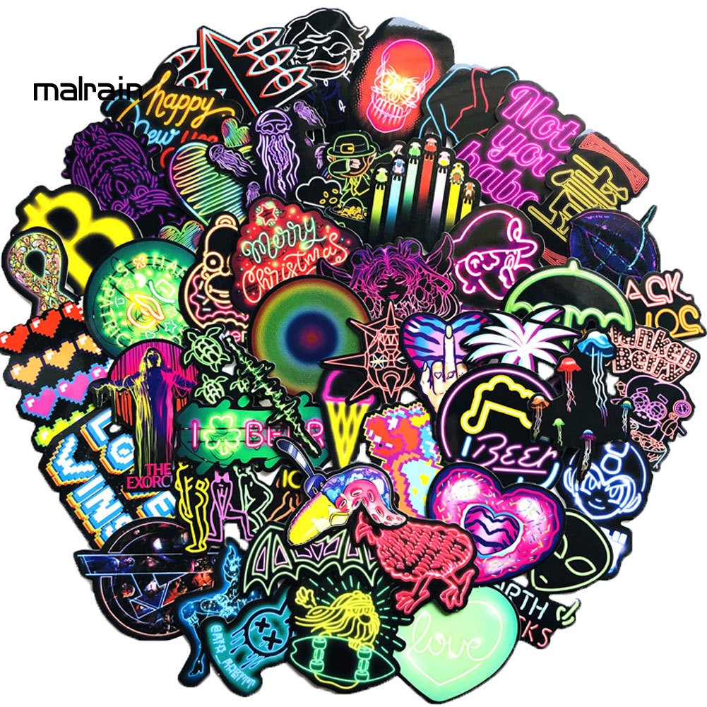 Set 60 Sticker màu NEON ảnh decal hình dán ép lụa