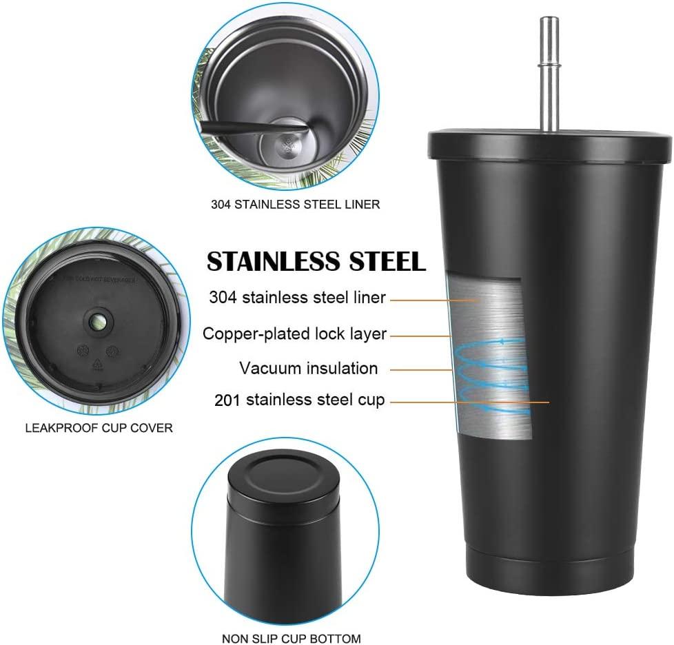 Cốc du lịch 500 ml, cách nhiệt bằng thép không gỉ tường bằng tường dưới chân không nước, cốc nước, cốc có ống hút, bàn chải và nắp