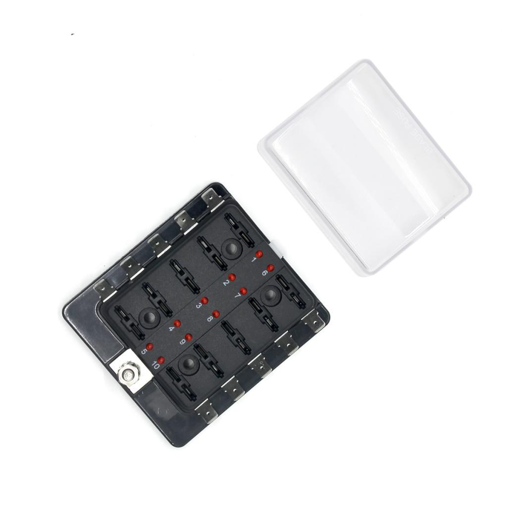 10 Way Terminals Circuit Blade Fuse Box Holder Block for Boat Auto Car RV