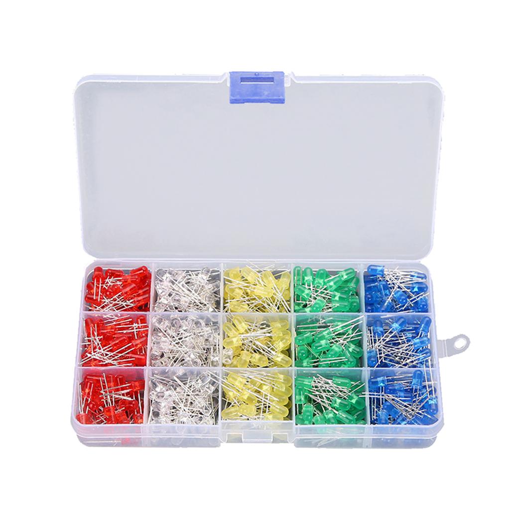 500pcs Assorted 5mm DẪN Ánh Sáng Trắng/Vàng/Đỏ/Xanh Dương/Xanh Lá Điốt DIY Bộ Dụng Cụ