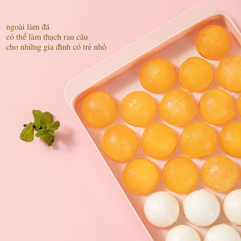 Khay Làm Đá Bằng Nhựa 33 Viên Tròn Cao Cấp, Khuôn Làm Thạch Thông Minh Có Nắp Đậy - Chính hãng MINIIN