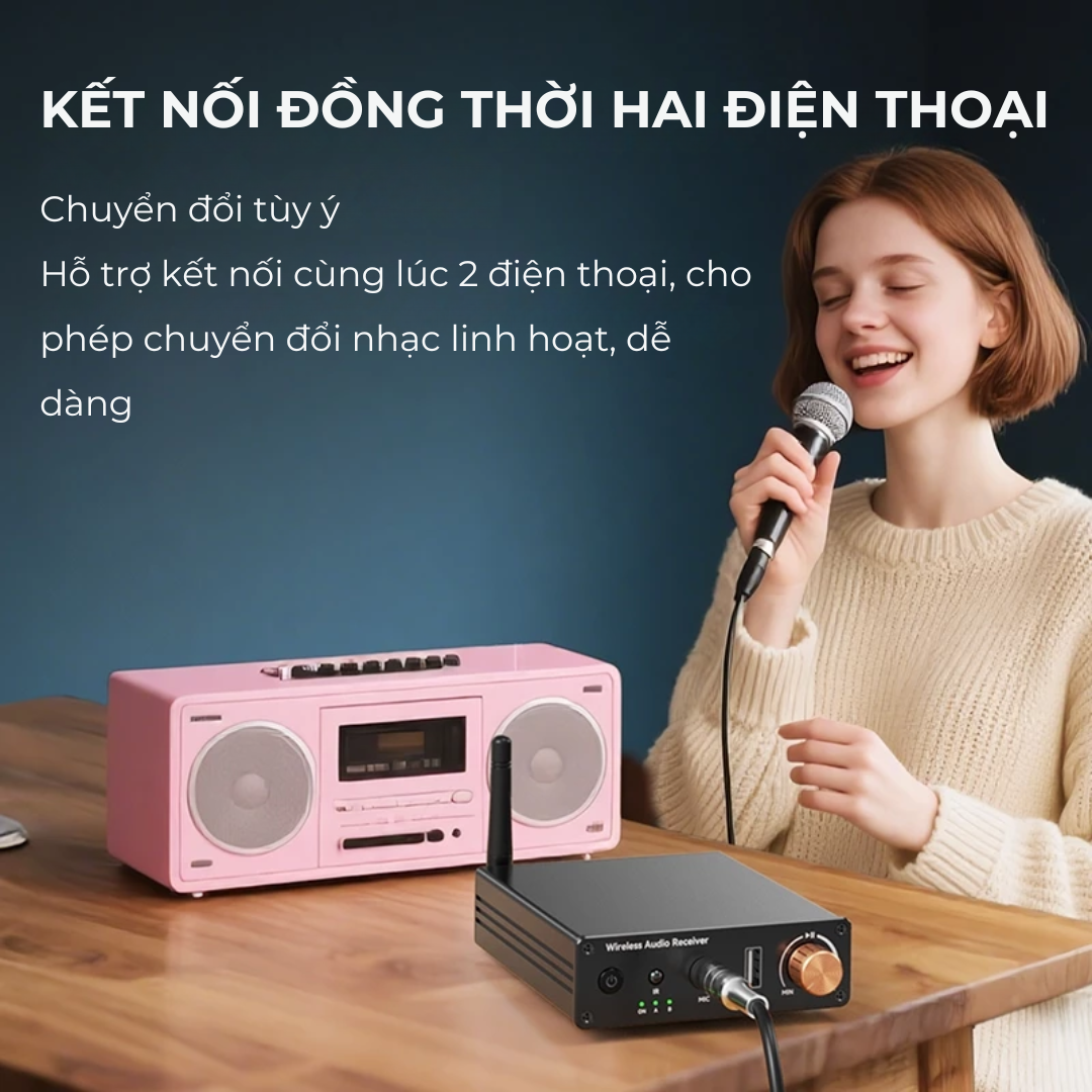 Bộ Thu Âm Thanh Bluetooth 6.0  RCA/AUX/USB + Mic 6.5mm Hát Karaoke, Kết Nối Kép M6R - Hàng Nhập Khẩu