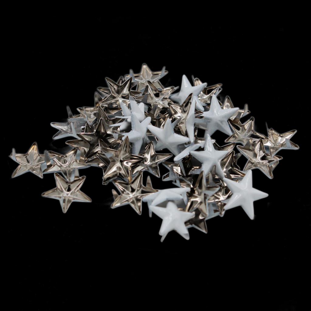 Bộ 50 Ngôi Sao Bạc Đính Đinh Tán Punk Leathercraft DIY Punk Móng Vuốt Đinh Tán 15 Mm