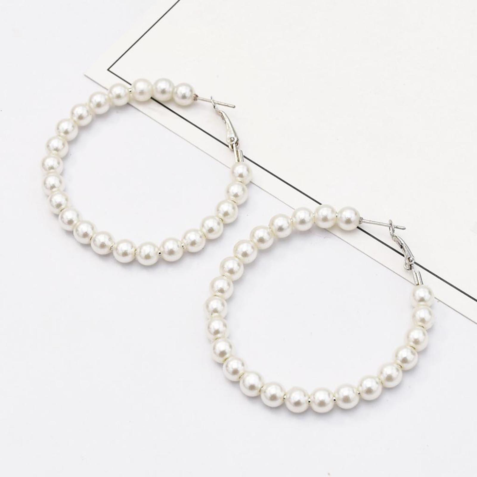 Earrings Round  Pearl Hoop Earrings Elegant Women Jewelry