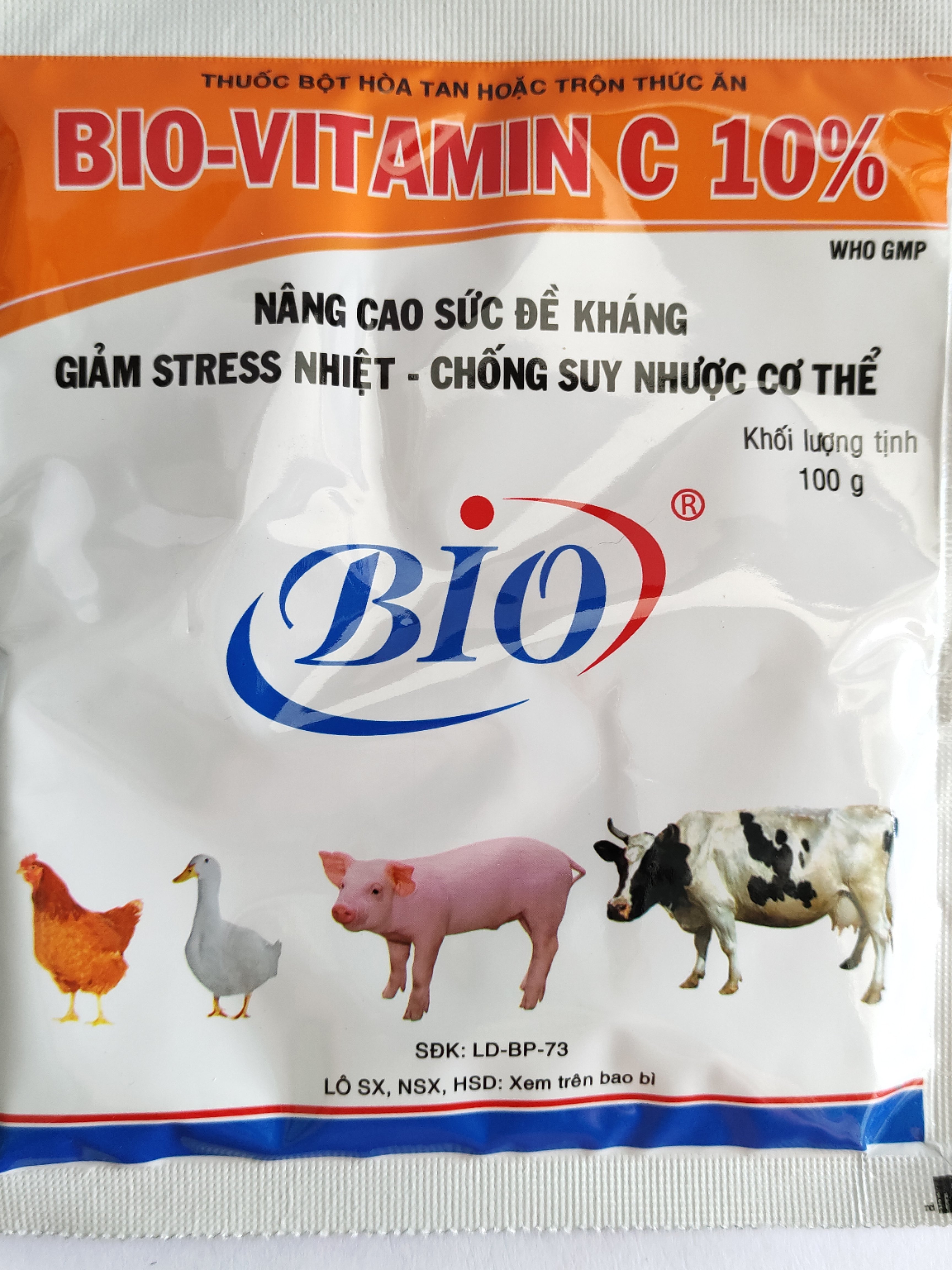 BIO VITAMIN C 10% Thuốc bột hoà tan hoặc trộn thức ăn nâng cao sức đề kháng giảm stress cho gia súc, gia cầm