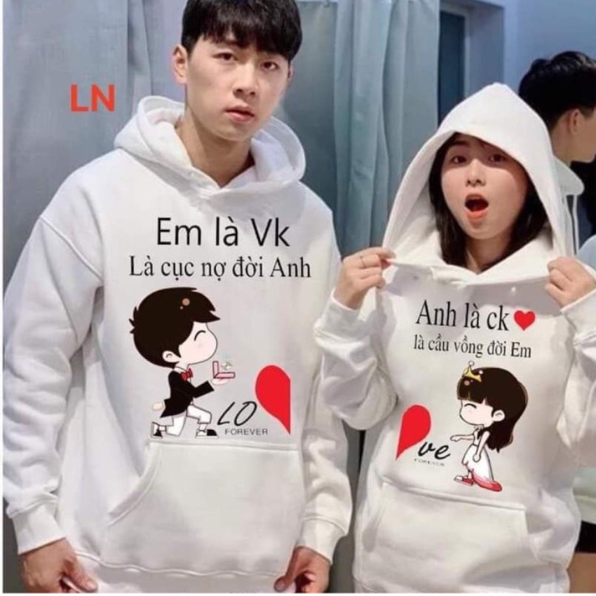 Áo Đôi Nỉ Nam Nữ MM01, Áo Đôi Với Người Yêu Có Mũ In Anh Là Em Là ý Nghĩa