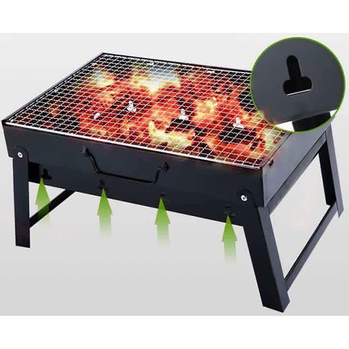 Bếp Nướng Than Hoa Nướng BBQ Kèm Vỉ Nướng Hình Chữ Nhật- Gấp Gọn Tiện Lợi