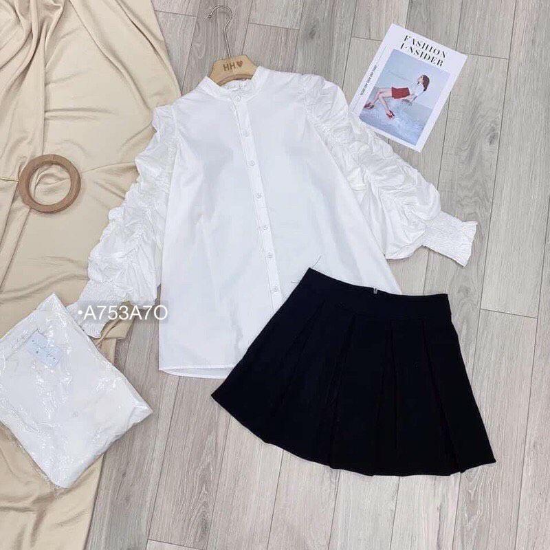 ÁO SƠ MI TRỤ TAY NHÚN PHỒNG