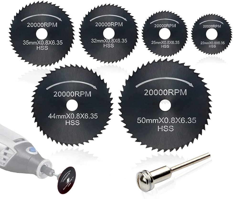 7pc Lưỡi cưa dụng cụ quay ,  Đĩa lưỡi cưa tròn,  cho Mâm cặp dụng cụ quay với Chuôi nối dài 1/8"