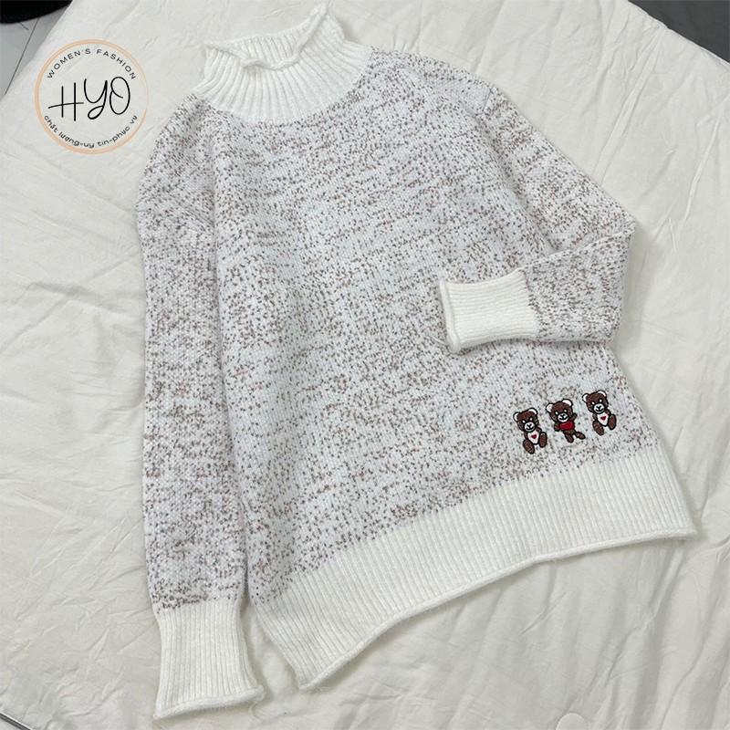 Áo Len Nữ 3 chú gấu Bear Lông Cừu form rộng Hàn Quốc thu đông HYO Quảng Châu