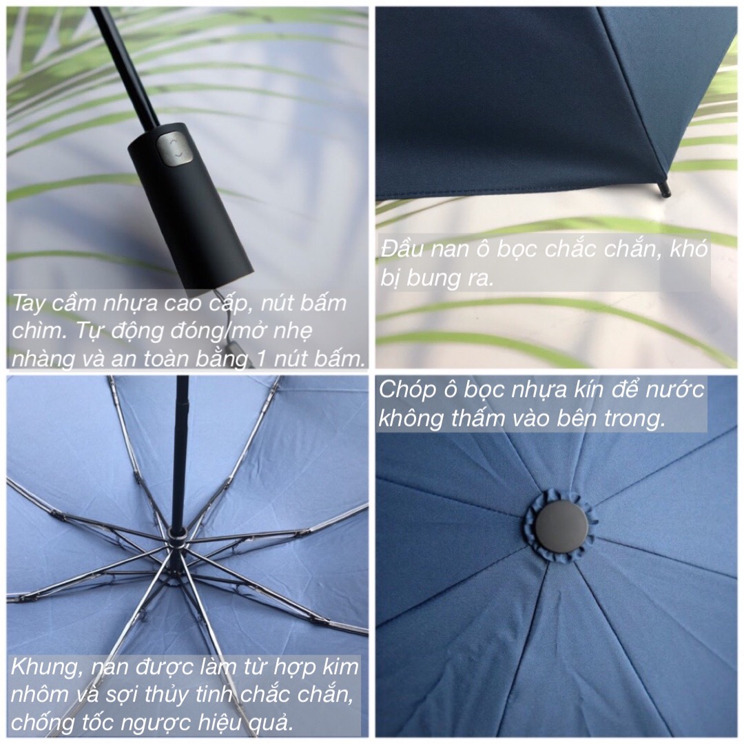 Ô dù tự động thông minh cao cấp toàn Fully Automatic Safe Umbrella, cơ chế giữ nước như dù ngược, khung nan chắc chắn chống gió bão cấp 6, vải siêu chống nước phủ Nano chống tia UV