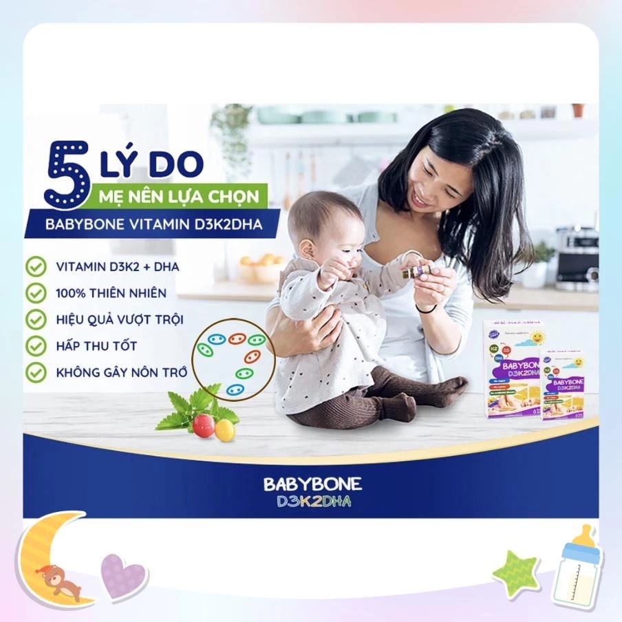 Vitamin giúp bé tăng chiều cao K2+D3 bổ sung DHA Babybone [Hàng Tây Ban Nha