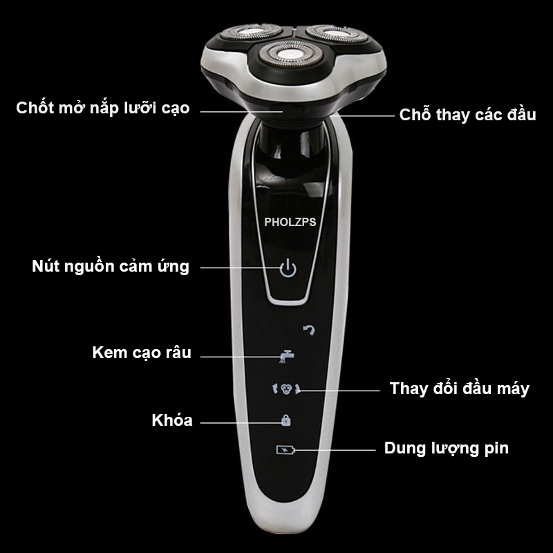 Máy Cạo Râu Đa Năng 4 In 1 Hàn Quốc Cao Cấp Smart Pholzps Tông Đơ Cắt Tóc Tỉa Lông Mũi Massage Mặt Dao Cạo Râu Điện Xiaomi Khô Chống Nước Ipx7 Có Thể Thay Lưỡi Dao Cạo Râu Pin Trâu