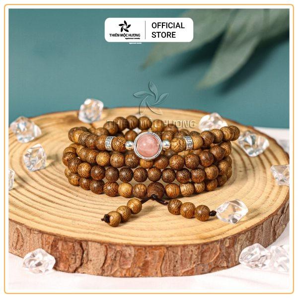Vòng tay trầm hương 108 Ngân Tú Bảo Trầm hạt - Charm bạc S925 và đá phong thủy